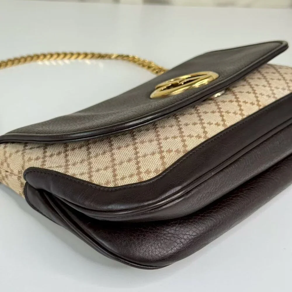 Gucci GG Logo Flap Shoulder Bag Crossbody Dark Purple Leather - Picture 6 of 9